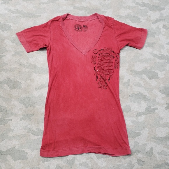 Affliction Tops - Affliction Top Womens Small Red V-Neck Short Sleeve